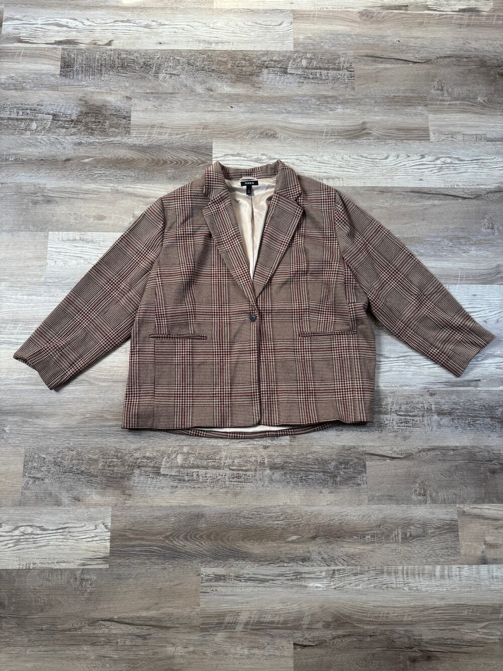 Torrid 3X Plaid Blazer Brown Burgundy Glen Check Academia Office Fall Preppy